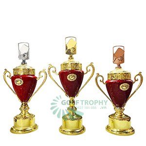 Cúp Pickleball kim loại vàng – đỏ, đỉnh pickleball vàng - bạc - đỏ - PIC-2109