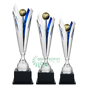Cúp Golf kim loại cắt laser màu bạc - xanh dương - GTP-30462