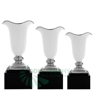 Cúp Gốm Sứ cao cấp màu trắng đế gỗ - GTP-S062