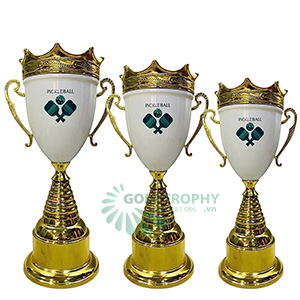 Cúp pickleball kim loại màu vàng – trắng (gắn được đỉnh pickleball) -PIC-2173