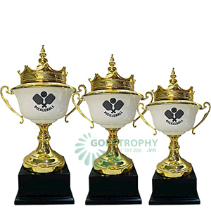 Cúp pickleball kim loại màu vàng – trắng (gắn được đỉnh pickleball) - PIC-2174