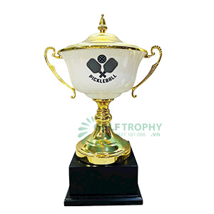 Cúp pickleball kim loại màu vàng – trắng (gắn được đỉnh pickleball) - PIC-2175 