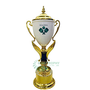 Cúp pickleball kim loại màu vàng – trắng (gắn được đỉnh pickleball) - PIC-2176 