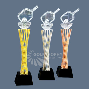 Cúp Pickleball thân kim loại, đỉnh pickleball pha lê - PIC-1119