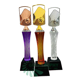 Cúp Pickleball pha lê ,đỉnh pick kim loại màu vàng,bạc,đồng - PIC-1209