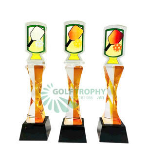 Cúp Pickleball pha lê thân màu đỏ nhạt, đỉnh pick pha lê - PIC-1104
