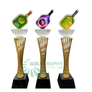 Cúp Pickleball thân kim loại, đỉnh pickleball pha lê - PIC-1118
