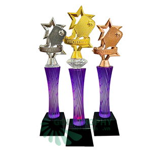 Cúp Pickleball pha lê thân màu tím, đỉnh pick kim loại - PIC-1204
