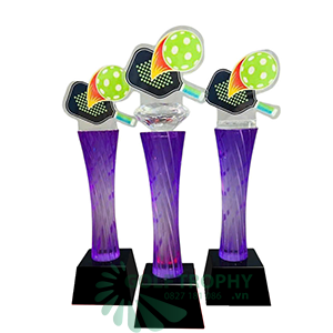 Cúp Pickleball pha lê thân màu tím gắn đỉnh pickleball pha lê - PIC-1205