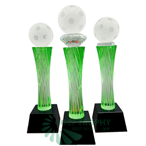 Cúp Pickleball pha lê thân màu xanh gắn quả bóng pickleball pha lê - PIC-1203 
