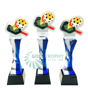 Cúp Pickleball pha lê thân màu xanh dương, đỉnh pick pha lê - PIC-1107