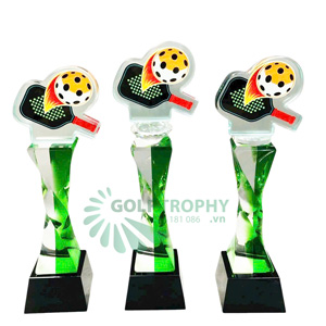 Cúp Pickleball pha lê thân màu xanh lá, đỉnh pick pha lê - PIC-1108