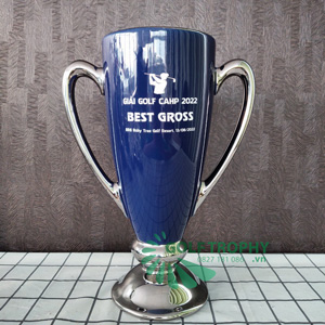 Cúp Sứ Ly USA màu xanh tay cầm đế bạc - GTP-S014